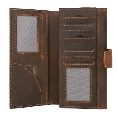 Brown Leather Men's Long Wallet Trifold Brown Multi Cards Wallet Long Wallet For Men