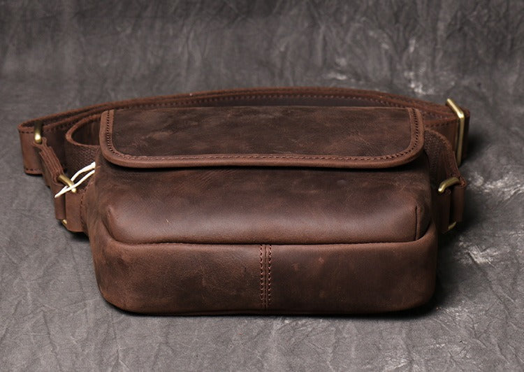 Coffee Leather Men's Small Messenger Bag Side Bag Mini Shoulder Bag For Men