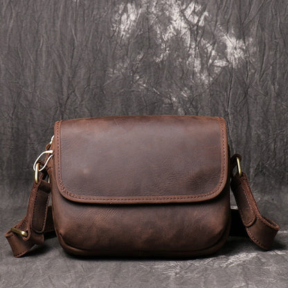 Coffee Leather Men's Small Messenger Bag Side Bag Mini Shoulder Bag For Men