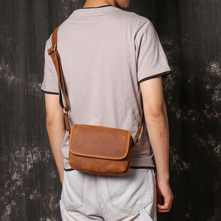 Brown Leather Men's Small Messenger Bag Side Bag Mini Shoulder Bag For Men