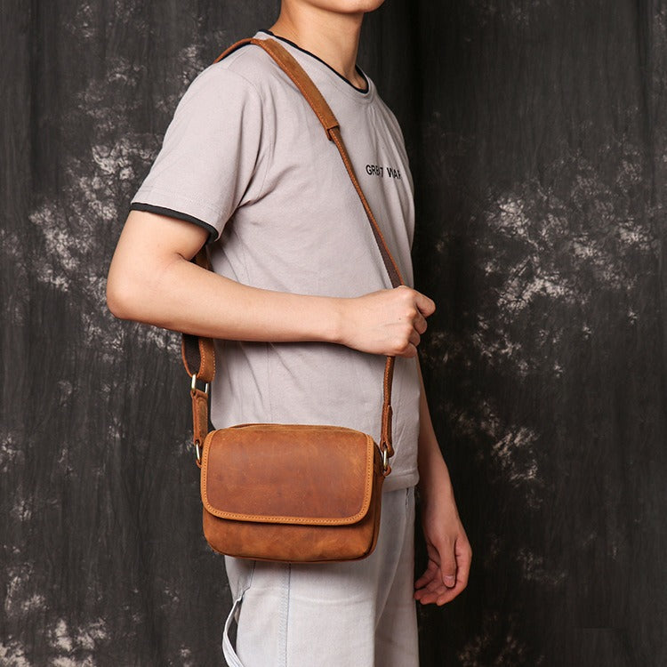 Brown Leather Men's Small Messenger Bag Side Bag Mini Shoulder Bag For Men