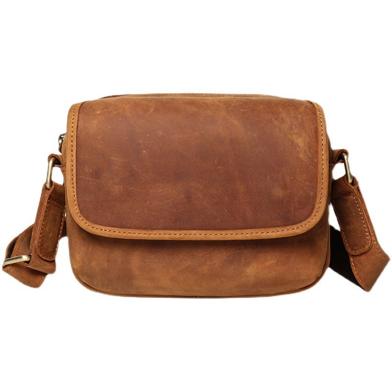 Coffee Leather Men's Small Messenger Bag Side Bag Mini Shoulder Bag For Men