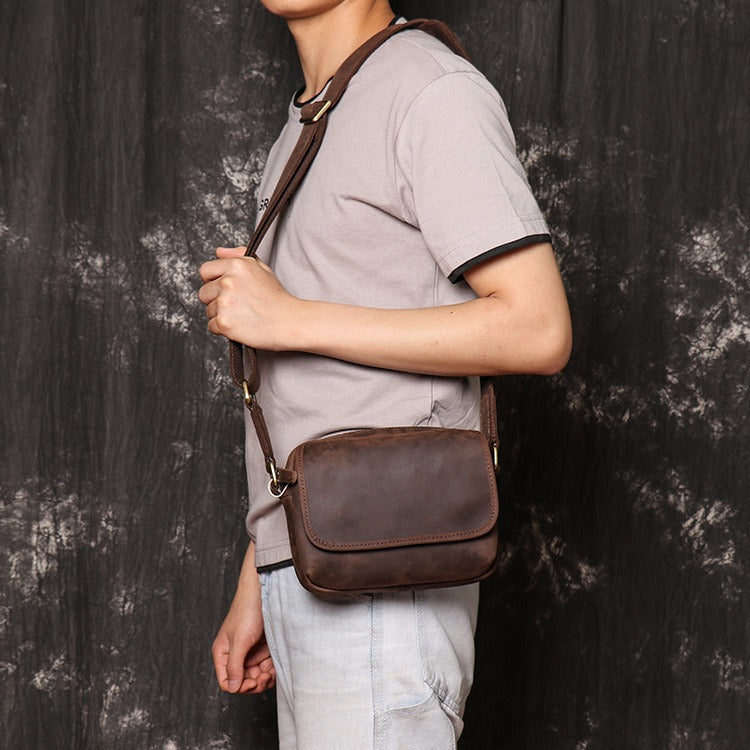 Brown Leather Men's Small Messenger Bag Side Bag Mini Shoulder Bag For Men