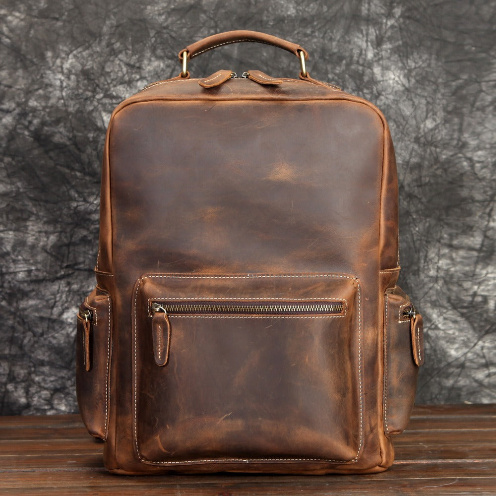 Brown Leather Men's Travel Backpack School Backpack 14¡®¡¯ Laptop Backpack For Men