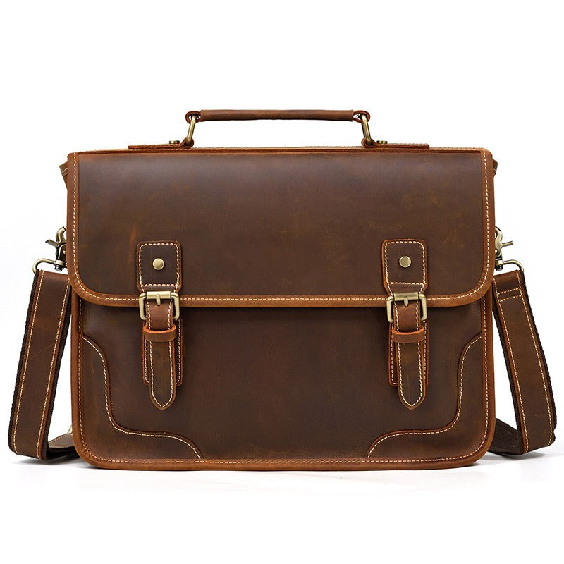 Brown Leather Mens 14'' Laptop Briefcase Work Bag Handbag Briefcase Side Bags Business Bags For Men