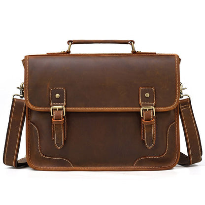 Brown Leather Mens 14'' Laptop Briefcase Work Bag Handbag Briefcase Side Bags Business Bags For Men