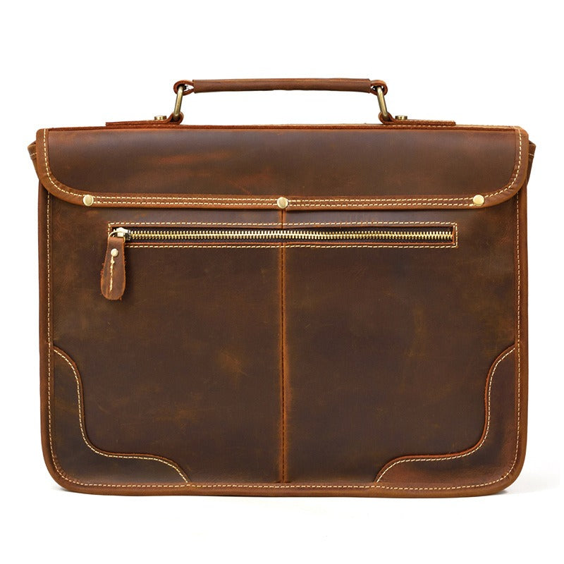 Brown Leather Mens 14'' Laptop Briefcase Work Bag Handbag Briefcase Side Bags Business Bags For Men