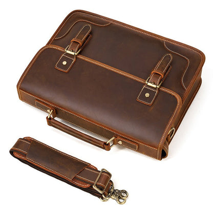 Brown Leather Mens 14'' Laptop Briefcase Work Bag Handbag Briefcase Side Bags Business Bags For Men