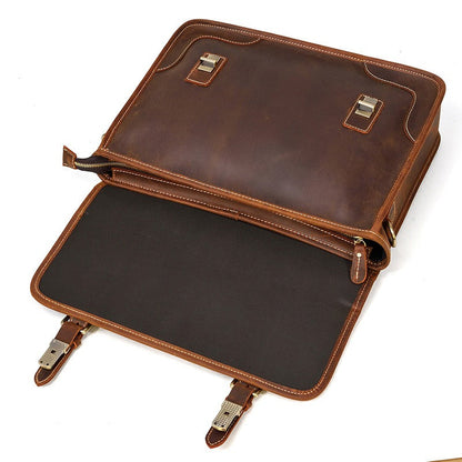 Brown Leather Mens 14'' Laptop Briefcase Work Bag Handbag Briefcase Side Bags Business Bags For Men