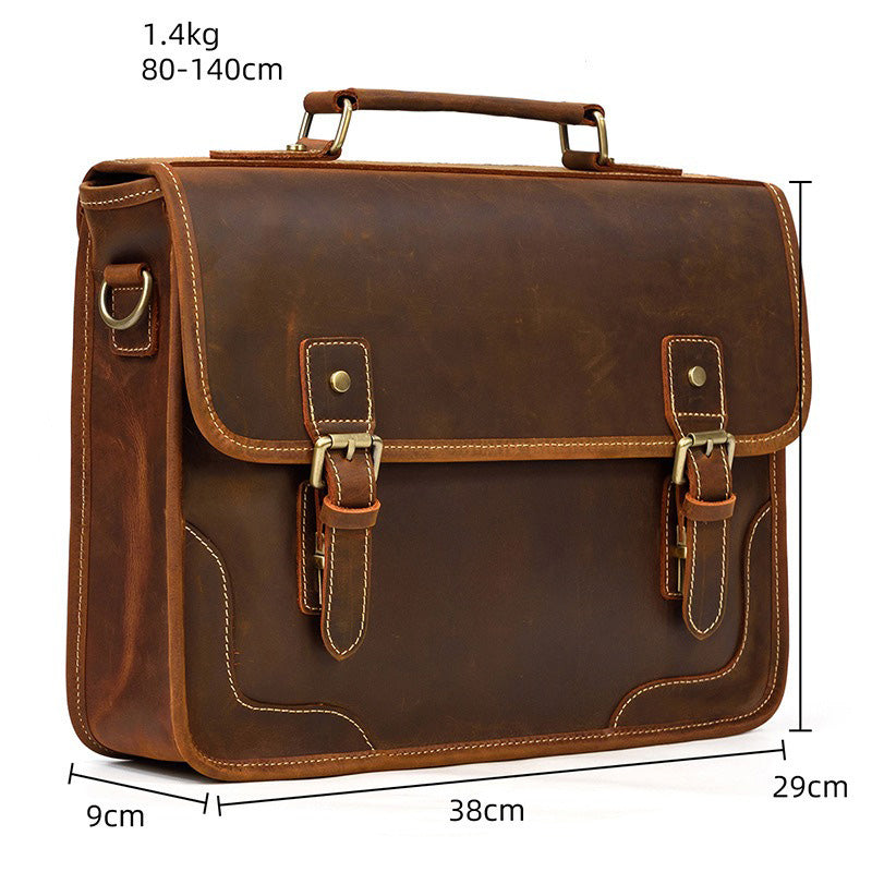 Brown Leather Mens 14'' Laptop Briefcase Work Bag Handbag Briefcase Side Bags Business Bags For Men