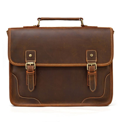 Brown Leather Mens 14'' Laptop Briefcase Work Bag Handbag Briefcase Side Bags Business Bags For Men