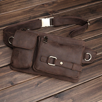 Brown Leather Mens Fanny Packs Hip Packs Sling Bags Sling Pack Waist Bags for Men