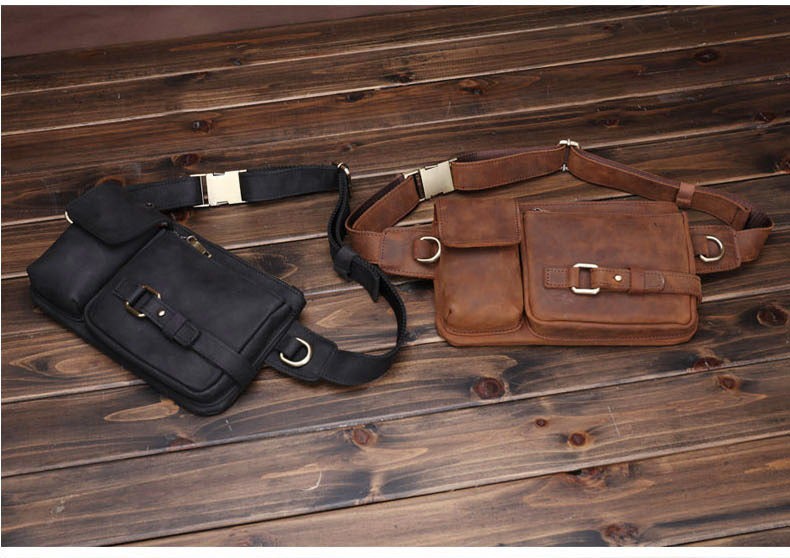 Coffee Leather Mens Fanny Packs Hip Packs Sling Bags Sling Pack Waist Bags for Men