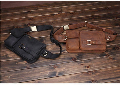 Coffee Leather Mens Fanny Packs Hip Packs Sling Bags Sling Pack Waist Bags for Men