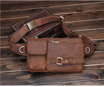 Brown Leather Mens Fanny Packs Hip Packs Sling Bags Sling Pack Waist Bags for Men