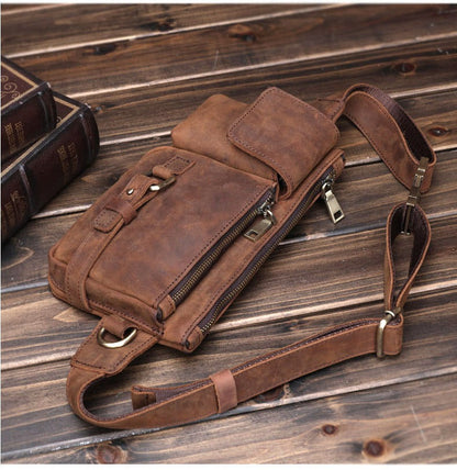 Brown Leather Mens Fanny Packs Hip Packs Sling Bags Sling Pack Waist Bags for Men