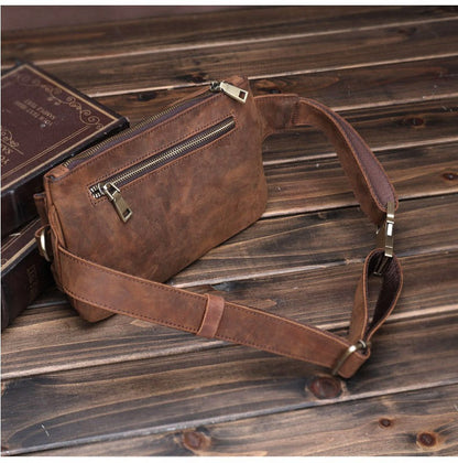 Brown Leather Mens Fanny Packs Hip Packs Sling Bags Sling Pack Waist Bags for Men