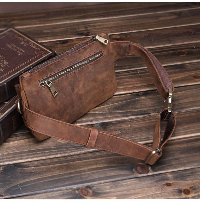 Coffee Leather Mens Fanny Packs Hip Packs Sling Bags Sling Pack Waist Bags for Men