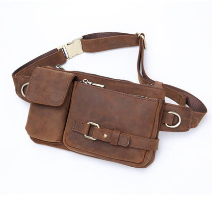 Brown Leather Mens Fanny Packs Hip Packs Sling Bags Sling Pack Waist Bags for Men