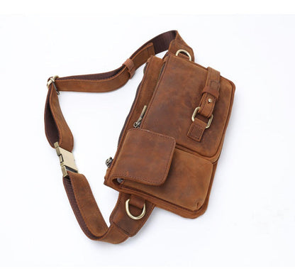 Brown Leather Mens Fanny Packs Hip Packs Sling Bags Sling Pack Waist Bags for Men