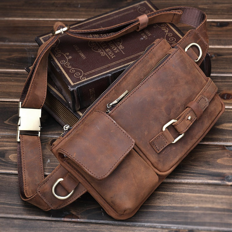 Brown Leather Mens Fanny Packs Hip Packs Sling Bags Sling Pack Waist Bags for Men