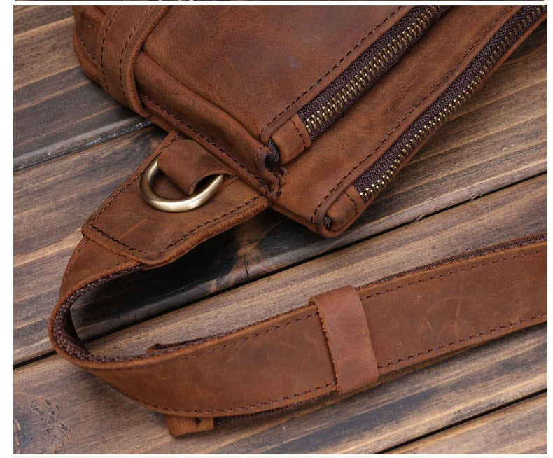 Brown Leather Mens Fanny Packs Hip Packs Sling Bags Sling Pack Waist Bags for Men