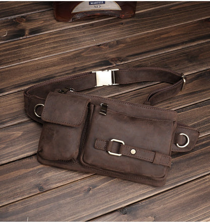 Brown Leather Mens Fanny Packs Hip Packs Sling Bags Sling Pack Waist Bags for Men