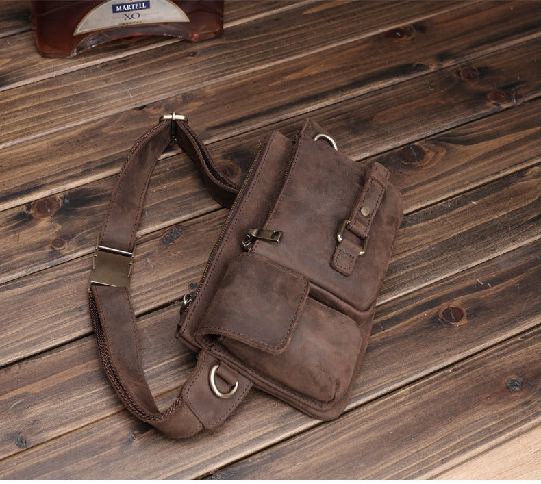 Brown Leather Mens Fanny Packs Hip Packs Sling Bags Sling Pack Waist Bags for Men