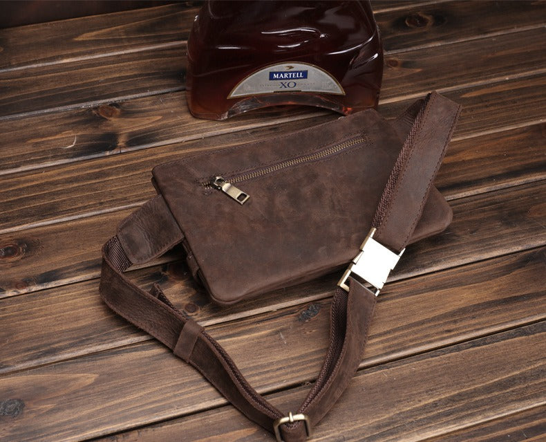 Brown Leather Mens Fanny Packs Hip Packs Sling Bags Sling Pack Waist Bags for Men