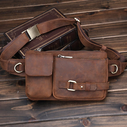 Brown Leather Mens Fanny Packs Hip Packs Sling Bags Sling Pack Waist Bags for Men