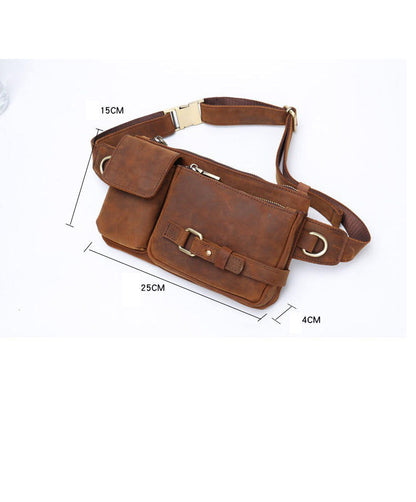 Brown Leather Mens Fanny Packs Hip Packs Sling Bags Sling Pack Waist Bags for Men