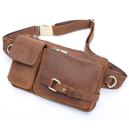 Brown Leather Mens Fanny Packs Hip Packs Sling Bags Sling Pack Waist Bags for Men