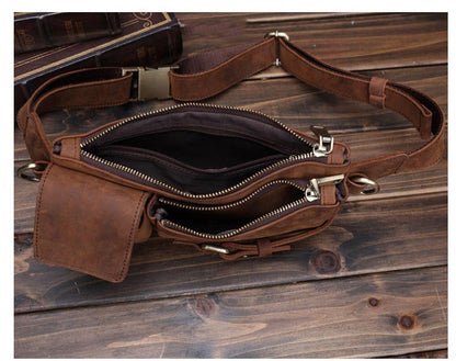 Coffee Leather Mens Fanny Packs Hip Packs Sling Bags Sling Pack Waist Bags for Men