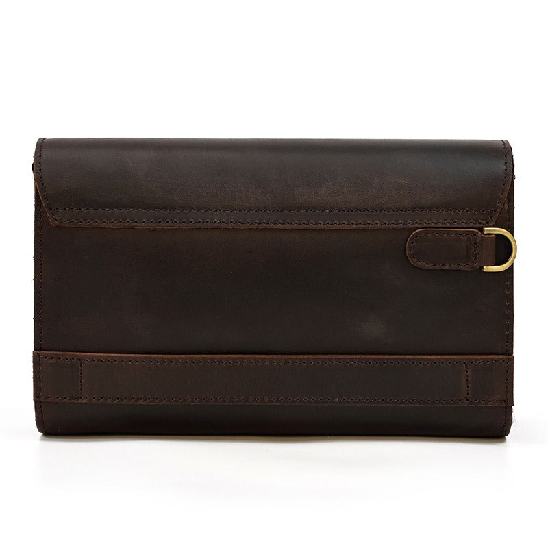 Brown Leather Mens Large Clutch Wallet Wristlet Wallet Brown Long Wallet for Men