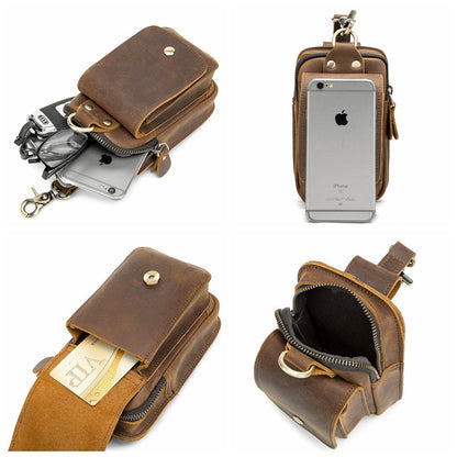 Brown Leather Mens Phone Holster Belt Pouch Waist Cigarette Pack Pouch Belt Bags For Men