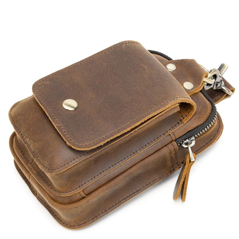 Brown Leather Mens Phone Holster Belt Pouch Waist Cigarette Pack Pouch Belt Bags For Men