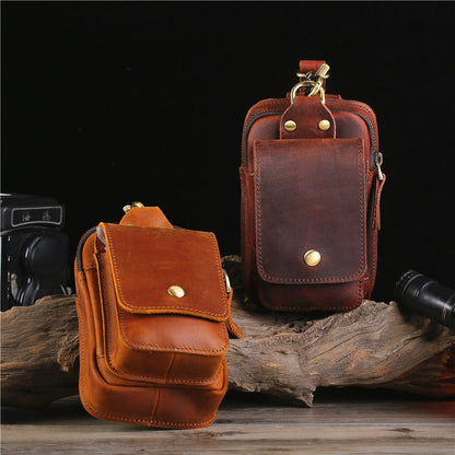 Brown Leather Mens Phone Holster Belt Pouch Waist Cigarette Pack Pouch Belt Bags For Men