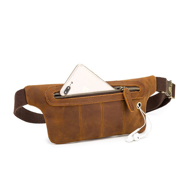 Brown Leather Mens Slim Fanny Pack Hip Packs Sling Bag Sling Pack Waist Bags for Men