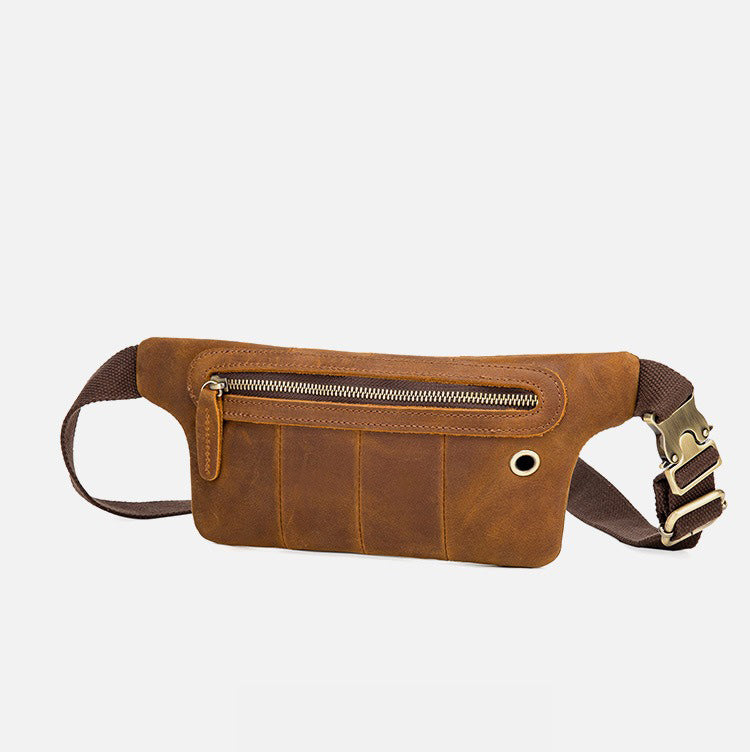 Brown Leather Mens Slim Fanny Pack Hip Packs Sling Bag Sling Pack Waist Bags for Men