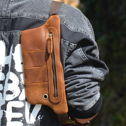 Brown Leather Mens Slim Fanny Pack Hip Packs Sling Bag Sling Pack Waist Bags for Men