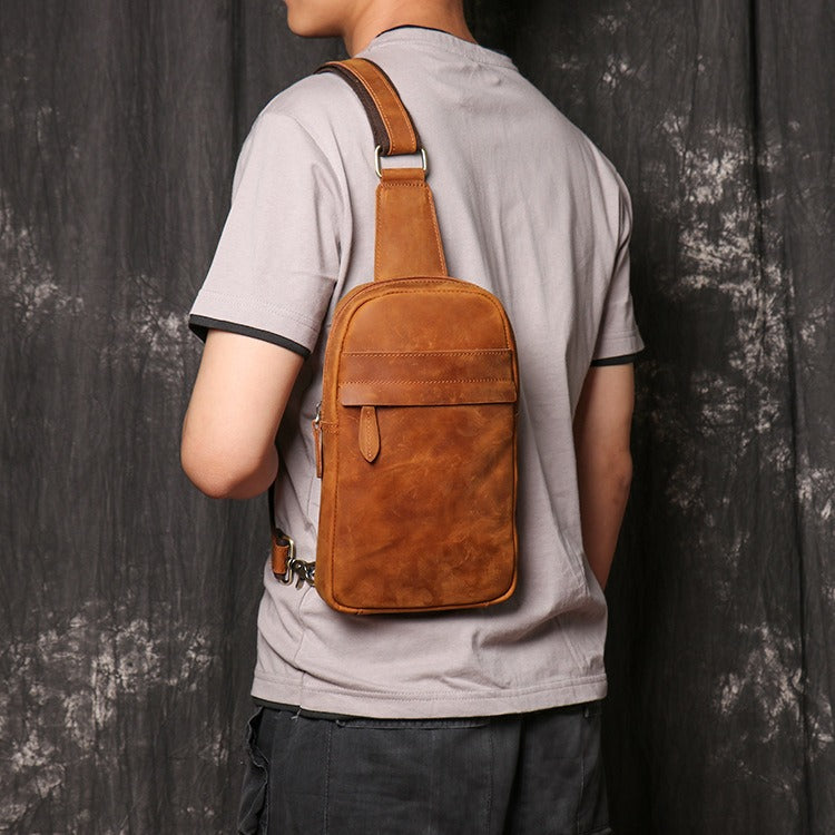 Brown Leather Sling Pack Chest Bag Sling Bag Sling Crossbody Bag Sling Travel Bags For Men