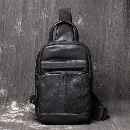 Black Leather Sling Pack Sling Bag Chest Bags Sling Crossbody Pack Travel Bags For Men