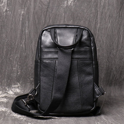 Black Leather Sling Pack Sling Bag Chest Bags Sling Crossbody Pack Travel Bags For Men