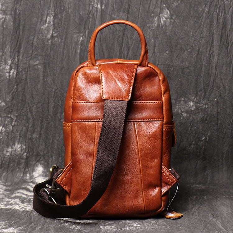 Brown Leather Sling Pack Sling Bag Chest Bags Sling Crossbody Pack Travel Bags For Men