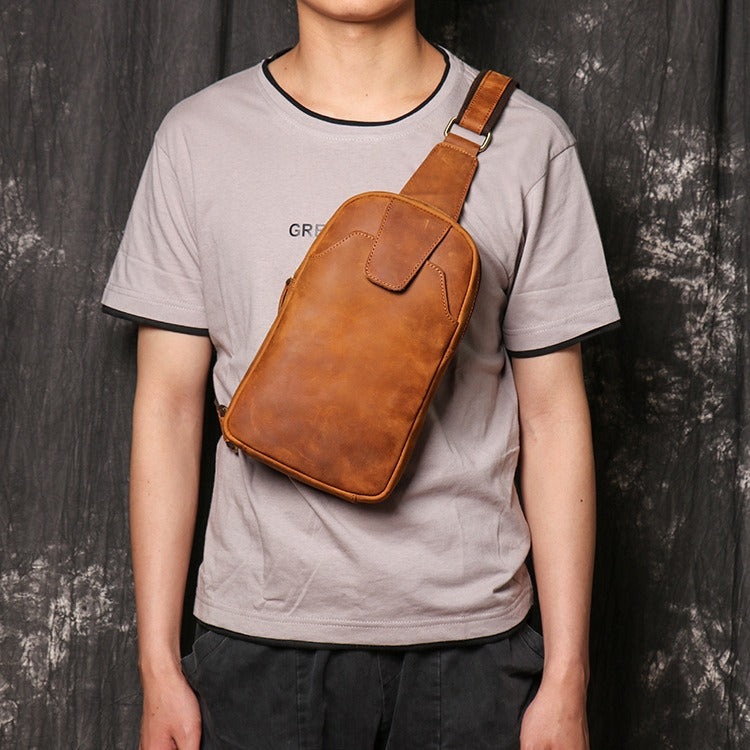 Brown Leather Sling Packs Chest Bags Sling Bag Sling Crossbody Bag Sling Travel Bags For Men