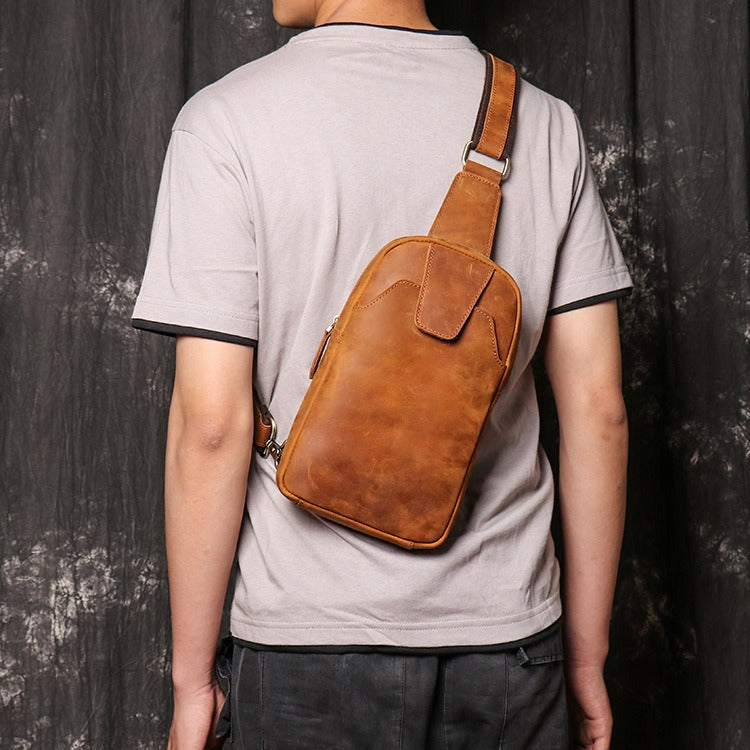 Brown Leather Sling Packs Chest Bags Sling Bag Sling Crossbody Bag Sling Travel Bags For Men