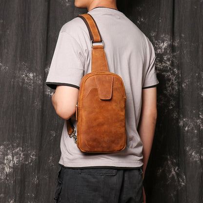 Brown Leather Sling Packs Chest Bags Sling Bag Sling Crossbody Bag Sling Travel Bags For Men