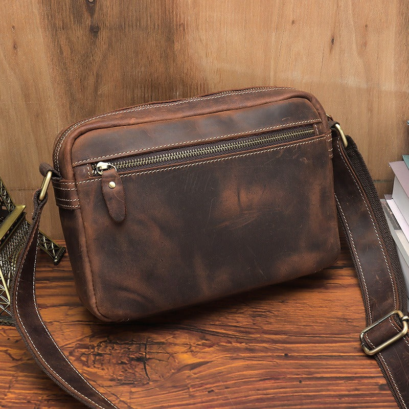 Brown Leather Small Side Bag Mens Brown iPad Courier Bag Casual Messenger Bag For Men