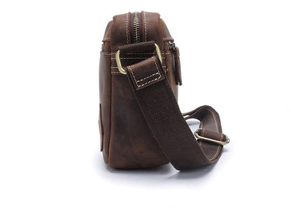 Brown Leather Small Side Bag Mens Brown iPad Courier Bag Casual Messenger Bag For Men