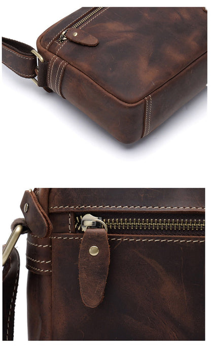 Brown Leather Small Side Bag Mens Brown iPad Courier Bag Casual Messenger Bag For Men